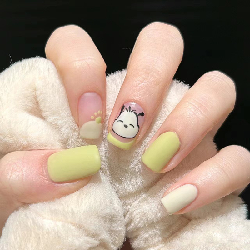 2026 New Spring Cute Puppy Wearable Nails Removable Nail Art Pieces Mustard Green Nail Stickers 2026 New Spring Cute Puppy Wearable Nails Removable Nail Art Pieces Mustard Green Nail Stickers