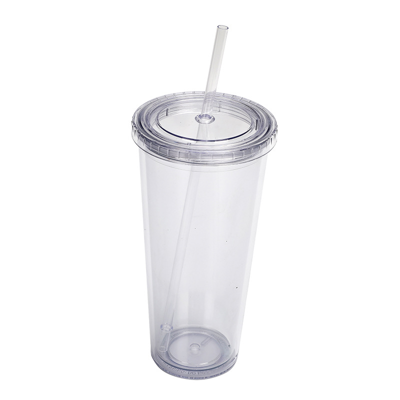 El nuevo fabricante 24oz transfronterizo creativo transparente beber taza Internet celebridad moderno simple portátil de doble capa taza de paja