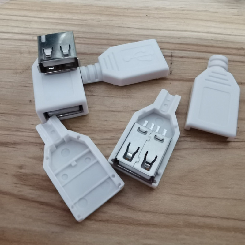 USB公头 带塑料壳 三件式 USB插头 USB接头 A型4P 白壳-阿里巴巴