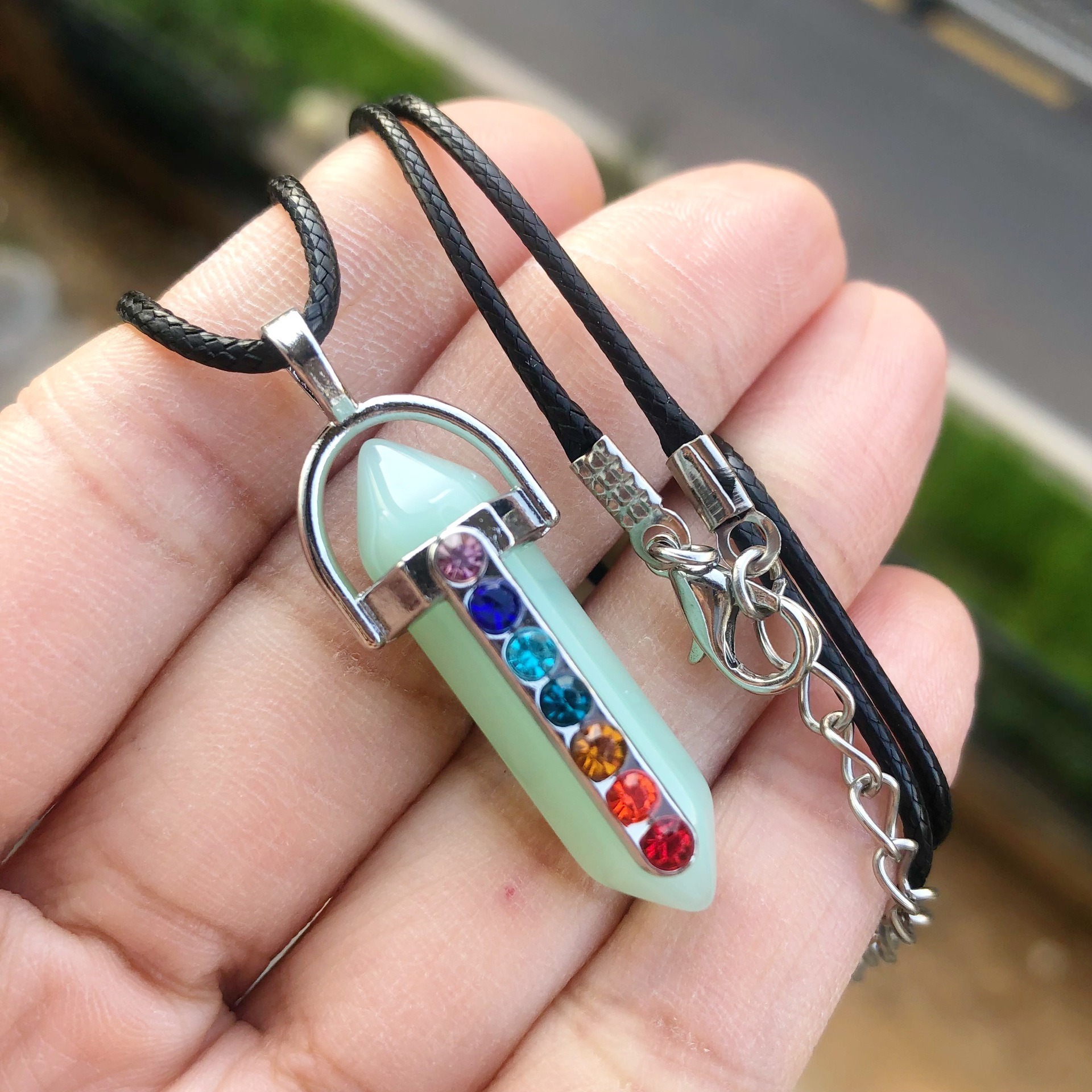 Zircon Inlay Material Casual Retro Geometric Zircon Natural Stone Leather Rope Wholesale Pendant Necklace
