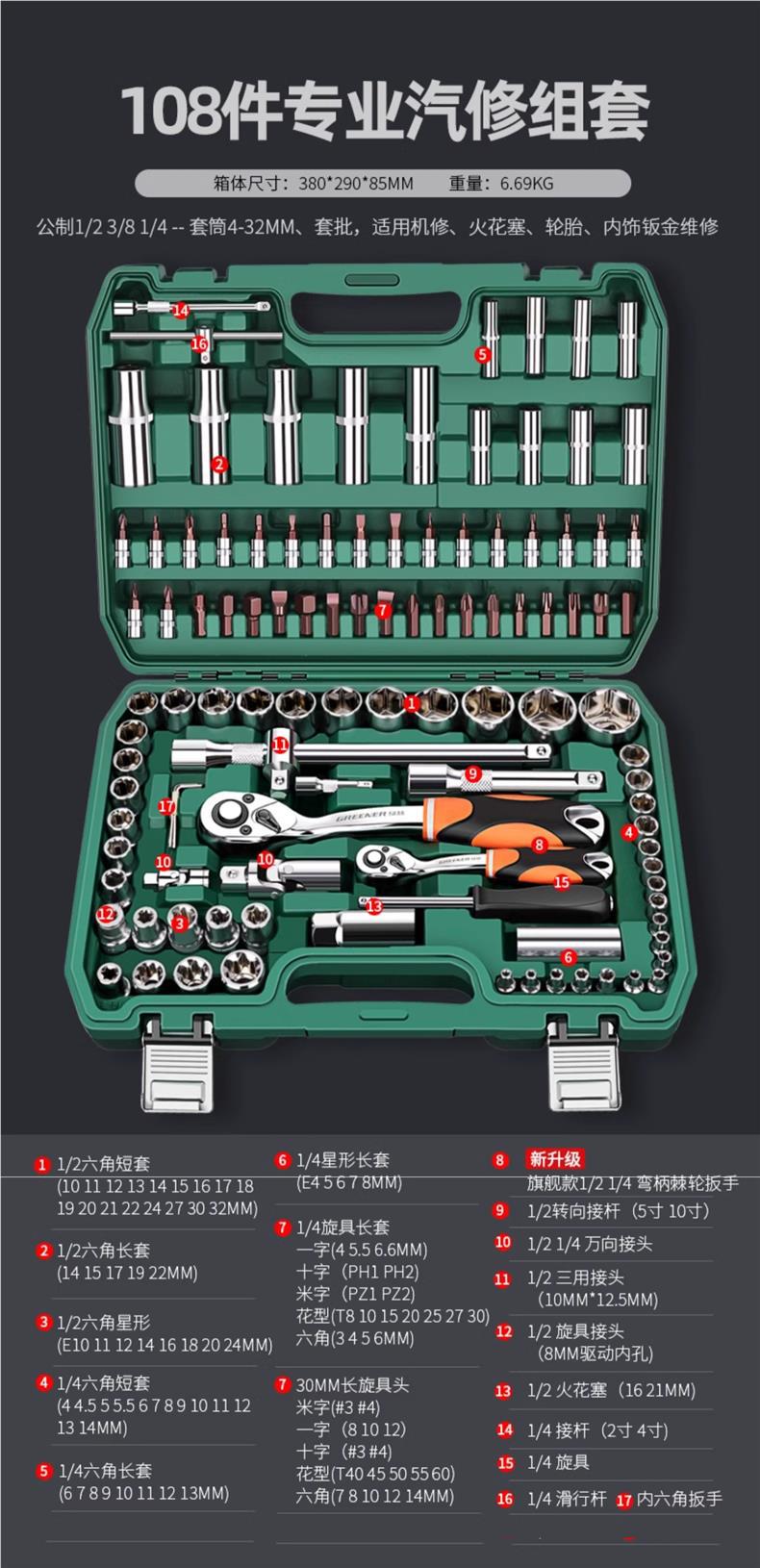 Auto Repair Tool Set, Socket Wrench, Ratchet, Car Repair Combination, Car Repair Tool Box, Multi-Functional Small Tool Set