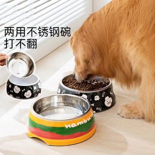 Dog Bowl Dog Slow Food Bowl Stainless Steel Dog Bowl Dog Food Bowl Anti-overturning Large Diameter Rice Bowl Water Bowl Pet Supplies