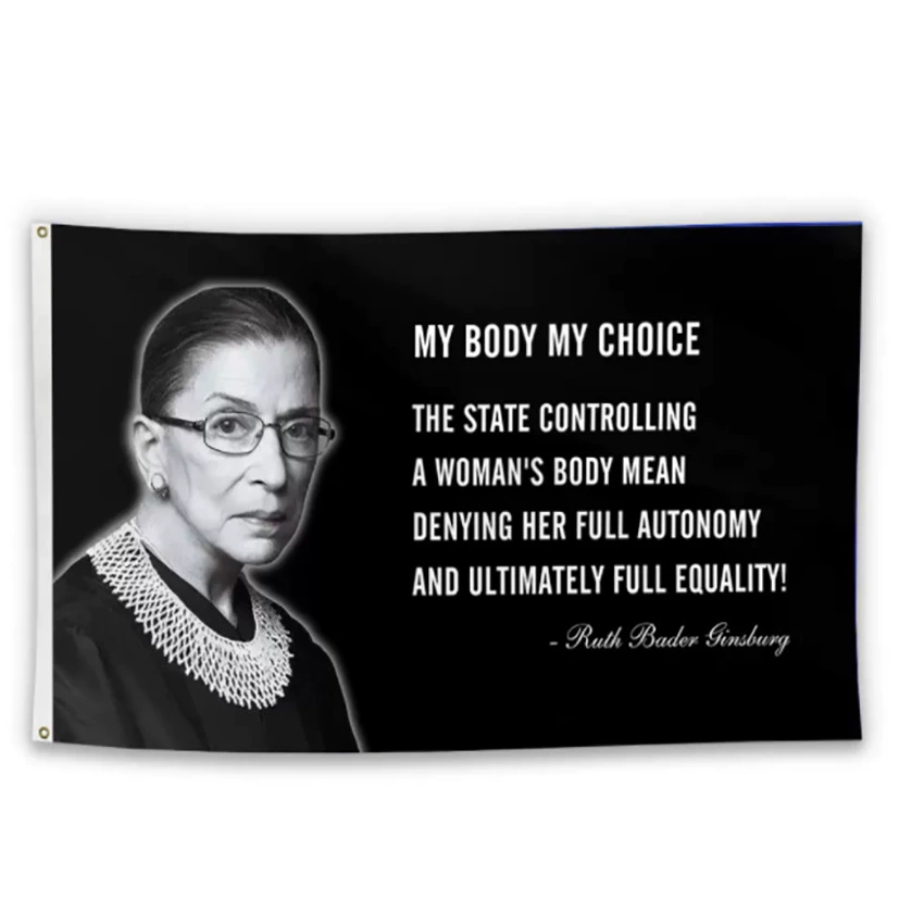 Flag MYBODYMYCHOICE polyester tapestry, durable digitally printed, two copper buckles