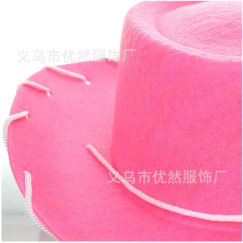 Spot Western large-brimmed cowboy hat, pink children's string hat, party men's large-brimmed decorative top hat