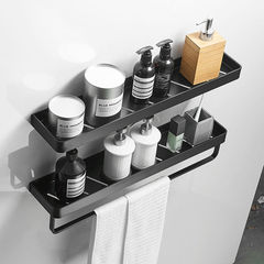 Space aluminum non-piercing storage rack towel rack bathroom wall-mounted toilet bathroom storage shelf for home sink restroom