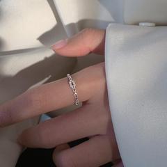 S925純銀小眾設計感開口戒指韓國簡約女個性嘻哈時尚鑲鑽開口戒指