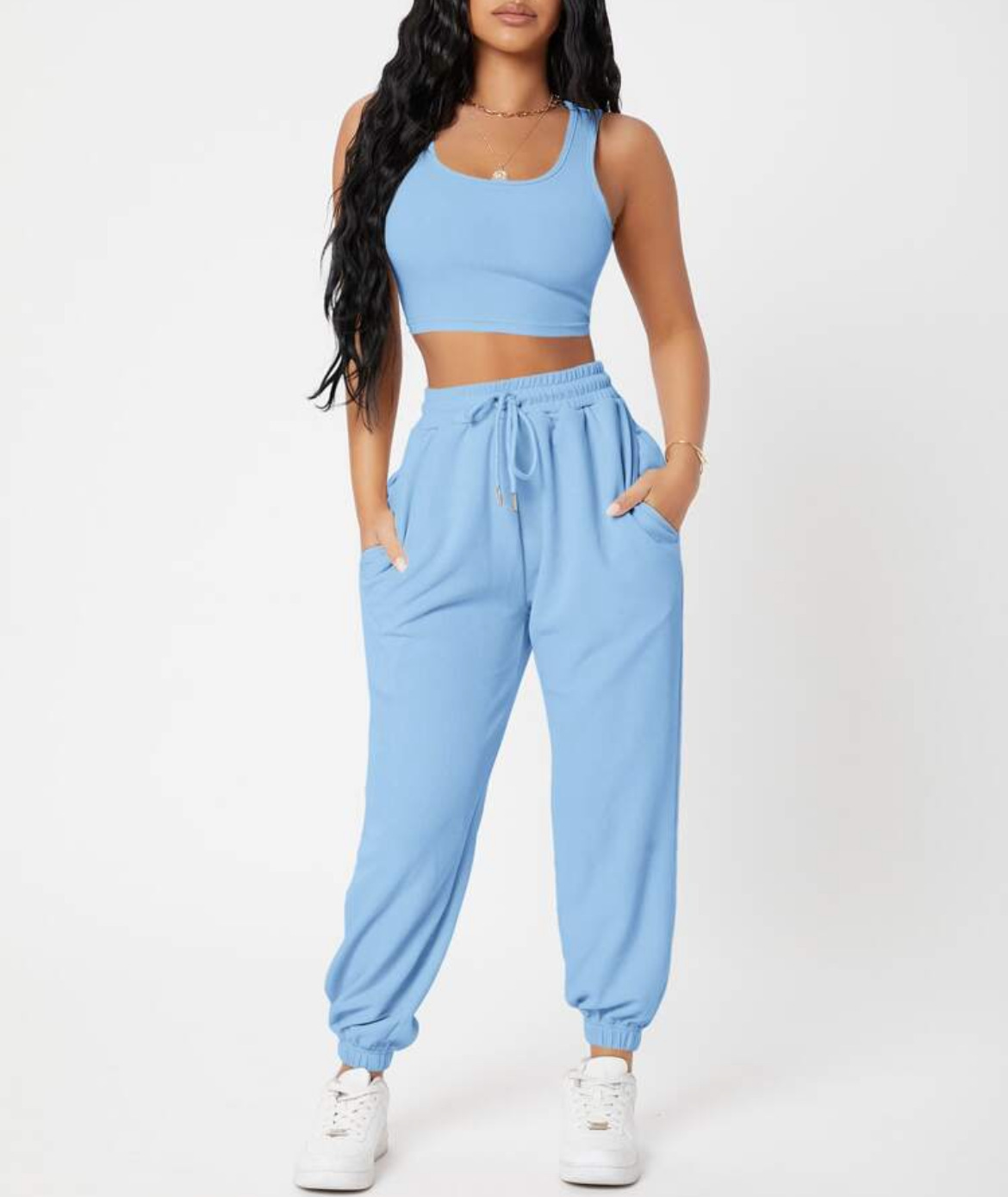 490g Weight Sleeveless Sleeve Length Polyester Fabric Type Pants Sets Sets Type 2 Pieces Set Quantity Casual, Daily Occasion Round Neck Neckline Breathable Function Skinny Fit Type Solid Color Pattern Summer Season Women's Gender Streetwear, Sport Style Style Women's Streetwear Sport Style Solid Color Polyester Round Neck Tracksuit 6