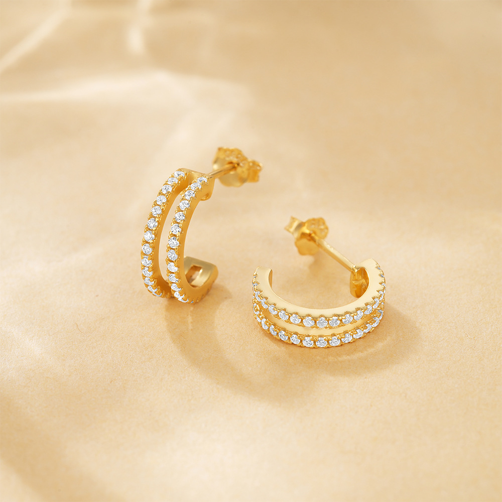Geometric Pattern 1 Pair 925 Sterling Silver Pearl Zircon Geometric Ear Studs