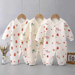 嬰兒連體衣秋冬夾棉保暖衣寶寶周歲服新生兒無骨連體衣a類童裝