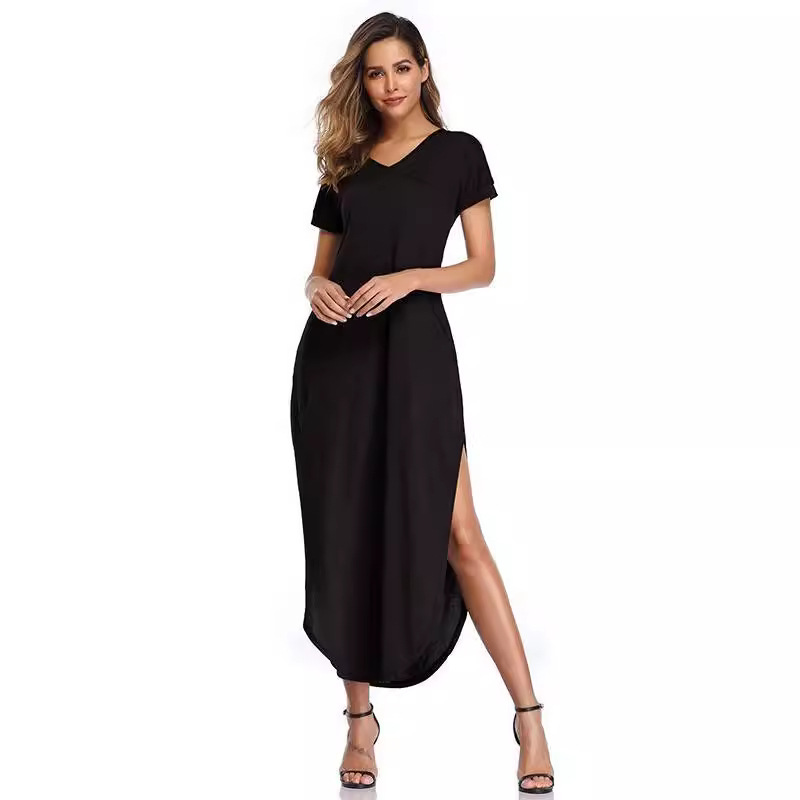 Cross-border Women's Clothing Amazon wish Source European and American 2022 Summer New Casual Fashion V-neck Pocket Dress