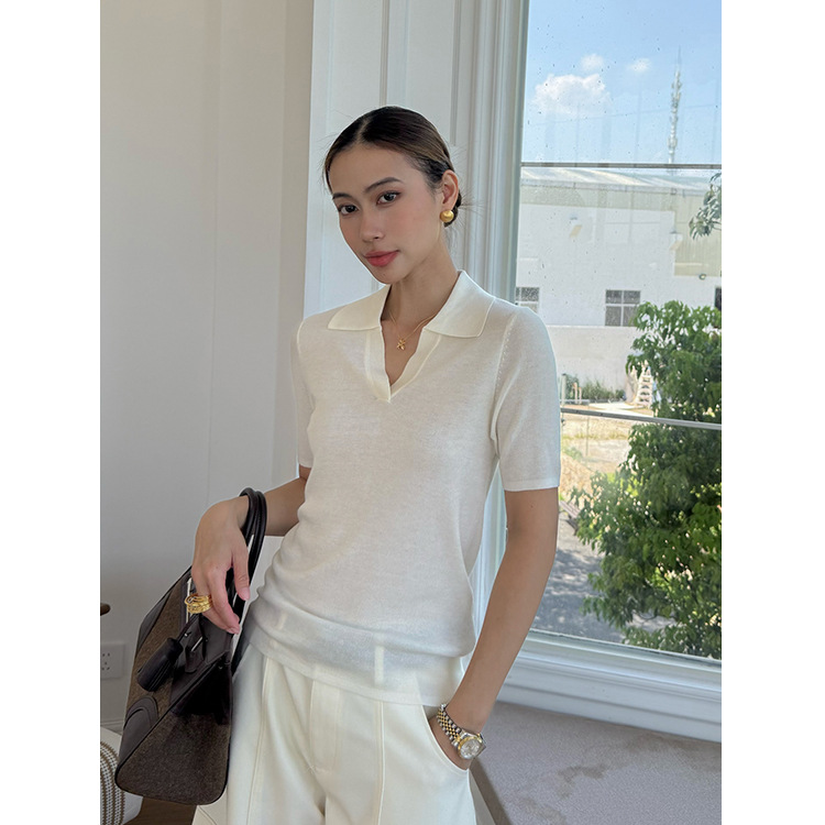 New Arrival on August 5th: INSS 100% Wool Sweater for Women, Thirteen Lines Autumn New Arrival, Old Money Style Polo Shirt Top 88501