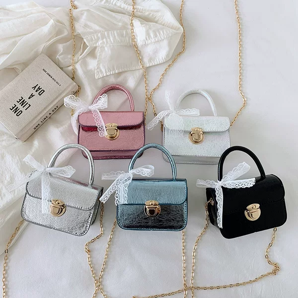 Cross-Border Trendy New Laser-Style Versatile Niche Crossbody Bow Lace Children's Handbag for Girls