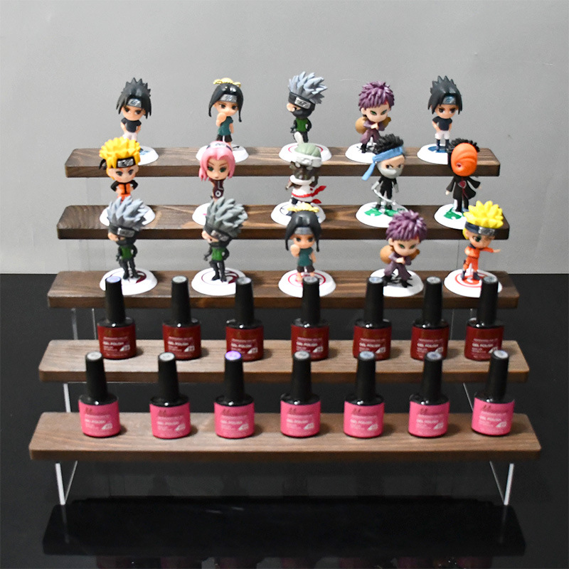 Wooden Handheld Action Figure Storage Rack, Cosmetic Display Staircase Shelf, Toy Dual-Ended Stand, Decorative Acrylic Display Stand