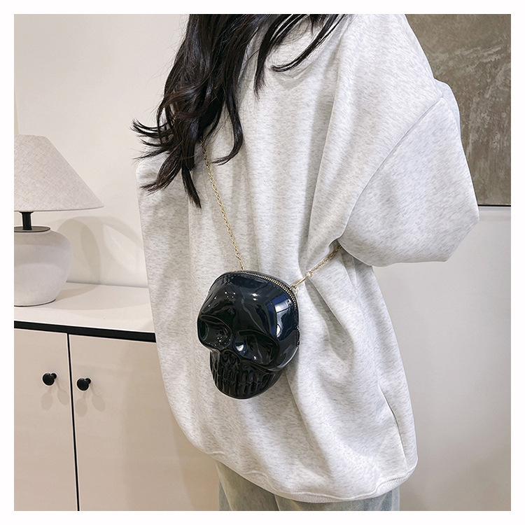 189g Weight Zipper Closure Type Single Shoulder Strap Strap Type Shoulder Bag Bags Type Casual Occasion Plastic Material Skull Pattern All Seasons Season Women's Gender Streetwear Style Oval Shape Mini Size Women's Mini Plastic Skull Streetwear Oval Zipper Shoulder Bag 43