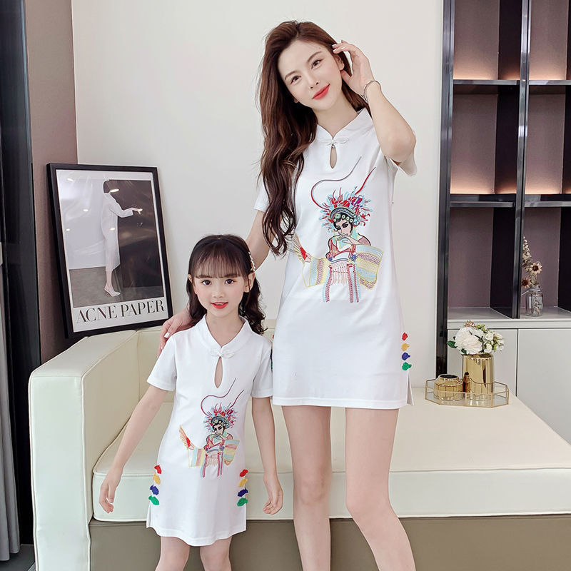 Parent-Child Clothing New Chinese Style Retro Mother-Daughter Dress Tang Suit Hanfu Girl Dress Slim Skirt Summer