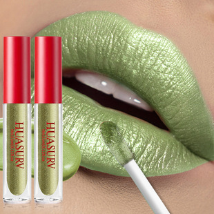 Huasurv Export Cross-Border Lip Plumping Pearlescent Glitter Lip Glaze Long-Lasting Moisturizing Metallic Color Lip Gloss Two Pack