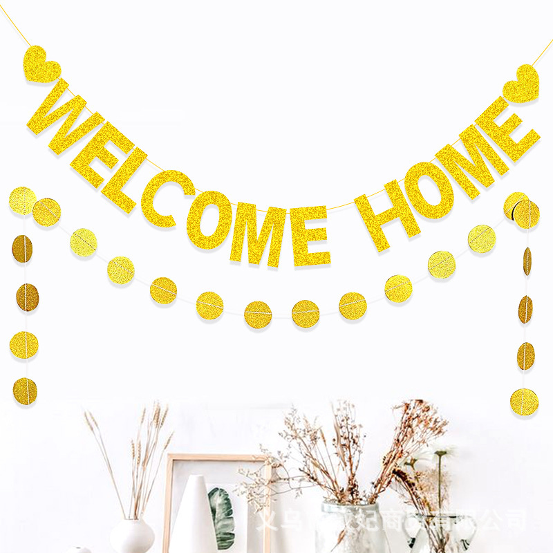 Bienvenido a casa baby shower amor brillo guirnalda partido cadena redonda bandera