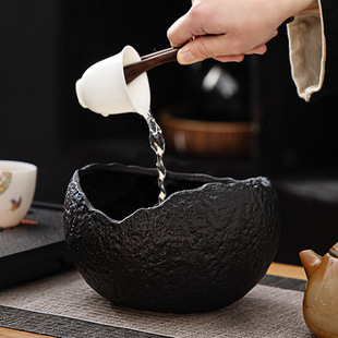 Creative Egg-Shaped Tea Wash Household Built Water Tea Tank Ceramic Tea Dregs Tank Desktop Storage Basin Waste Water Bucket Cup Wash Basin