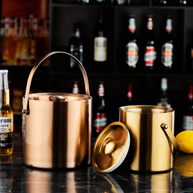 Thickened stainless steel ice bucket double-layer thermal insulation and cold insulation with lid bar KTV commercial champagne bucket ice beer red wine bucket