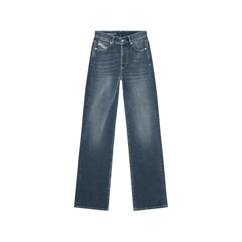 Die / Diesel High-Waisted Wide-Leg Jeans for Women, Nanyou 33362 Whiskered Wash, Red Label on Back Waist, Floor-Length Style