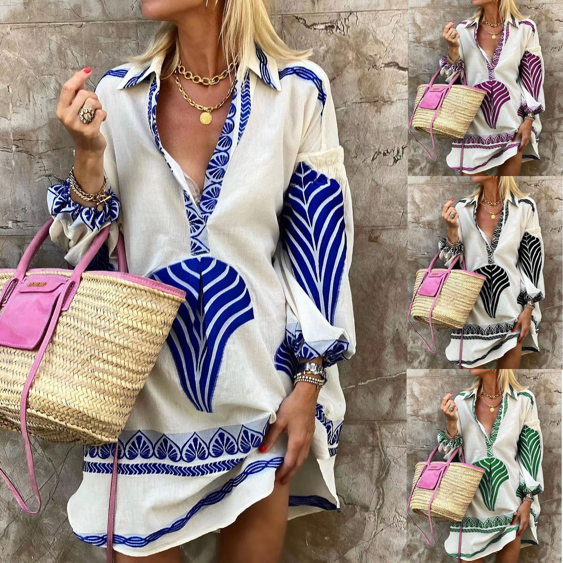 294g Weight Long Sleeve Sleeve Length Pullovers Placket Type Wholesale Women'S Fashion Flower Long Sleeve Printing Blouses