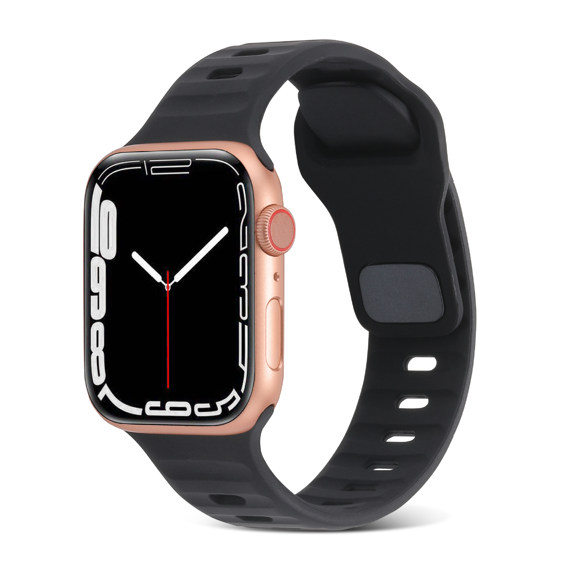アップルiwatchスマート腕時計バンド345678se運動通気黒角ボタン逆ボタンシリカゲルリストバンド