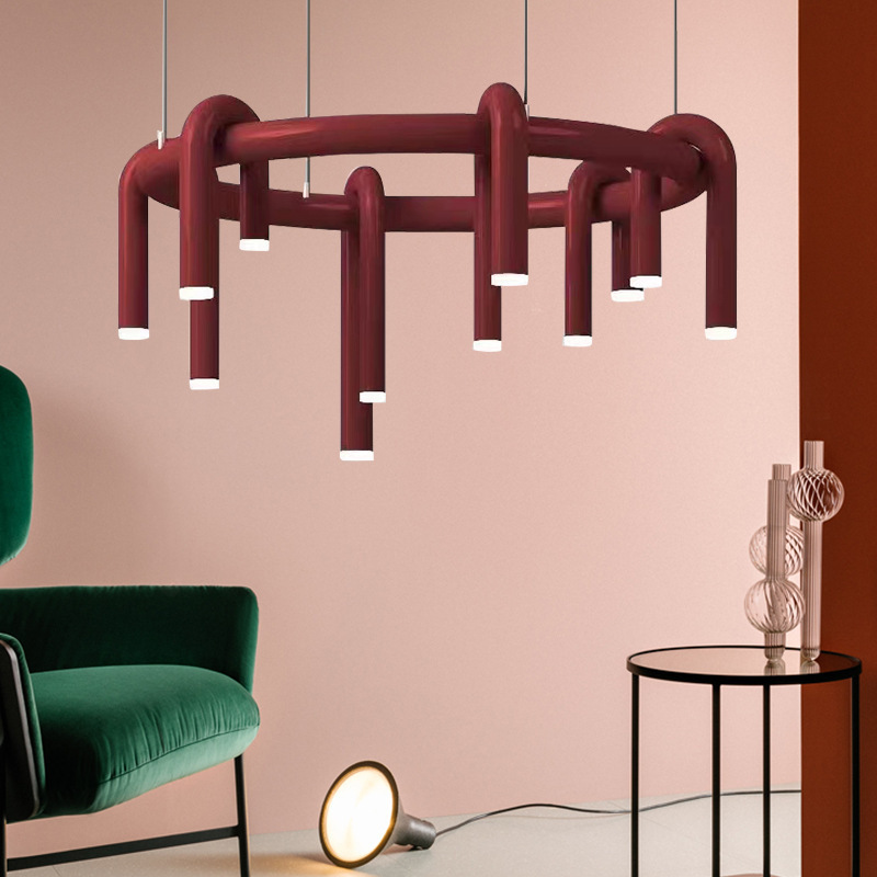 Diseño de lámparas de color rojo retro dormitorio modelo de lámparas diseñador U moderno restaurante nórdico