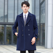 职业毛呢外套中长款韩版黑色工装加棉加厚男士呢子大衣冬工作服