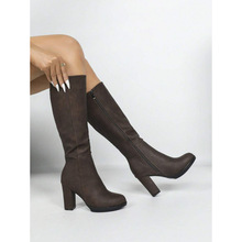 R 32744 Block heel square toe mid boots �ָ���ͷ��Ͳ��ѥ