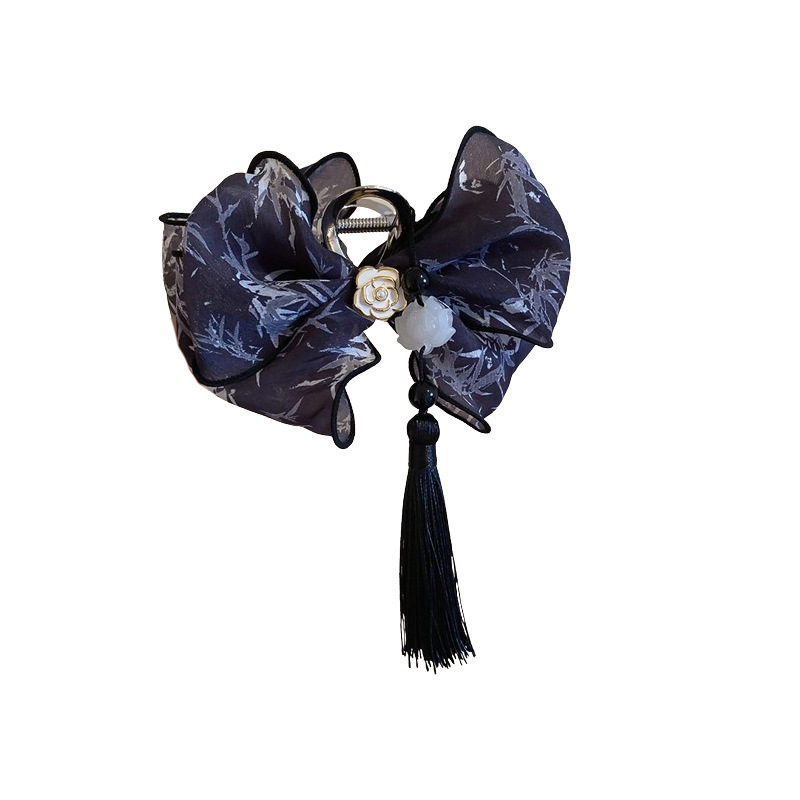 Nueva pintura en tinta china, pinza de caracteres chinos, hilo de red de súper hadas, lazo, borla de loto, pinza para el cabello, estilo antiguo, elegante, accesorios para el cabello femenino