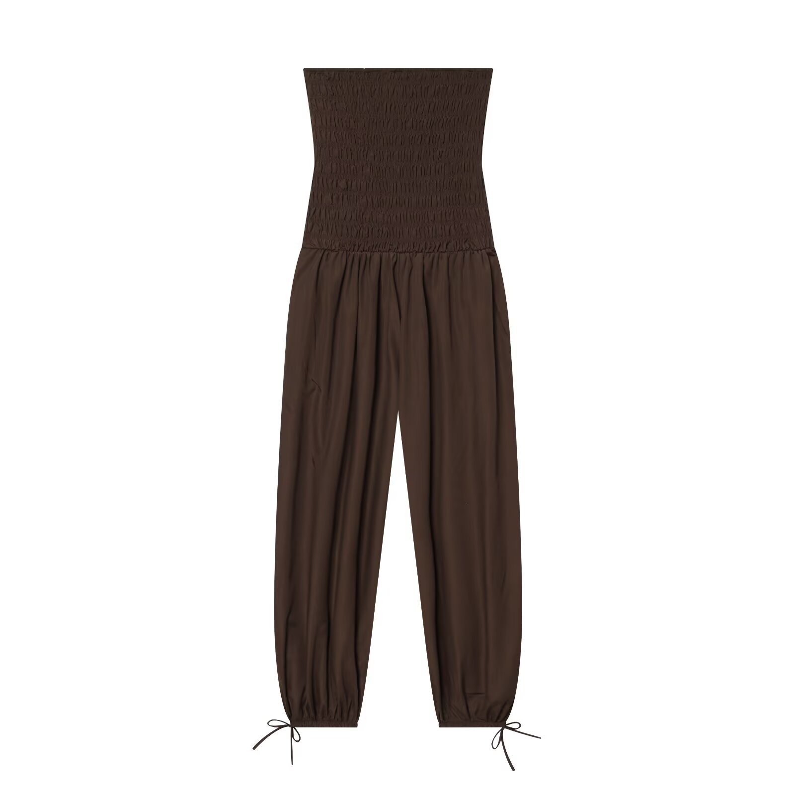 2026 Summer New Cross-Border Women's Clothing Casual Honeycomb Straight Neck Off-Shoulder Pleated Jumpsuit 4661327