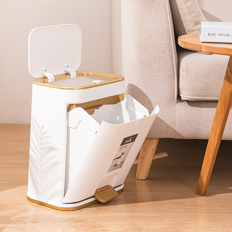 Light luxury style double lid trash can household pedal high-looking large capacity sanitary bucket kitchen bedroom living room trash can