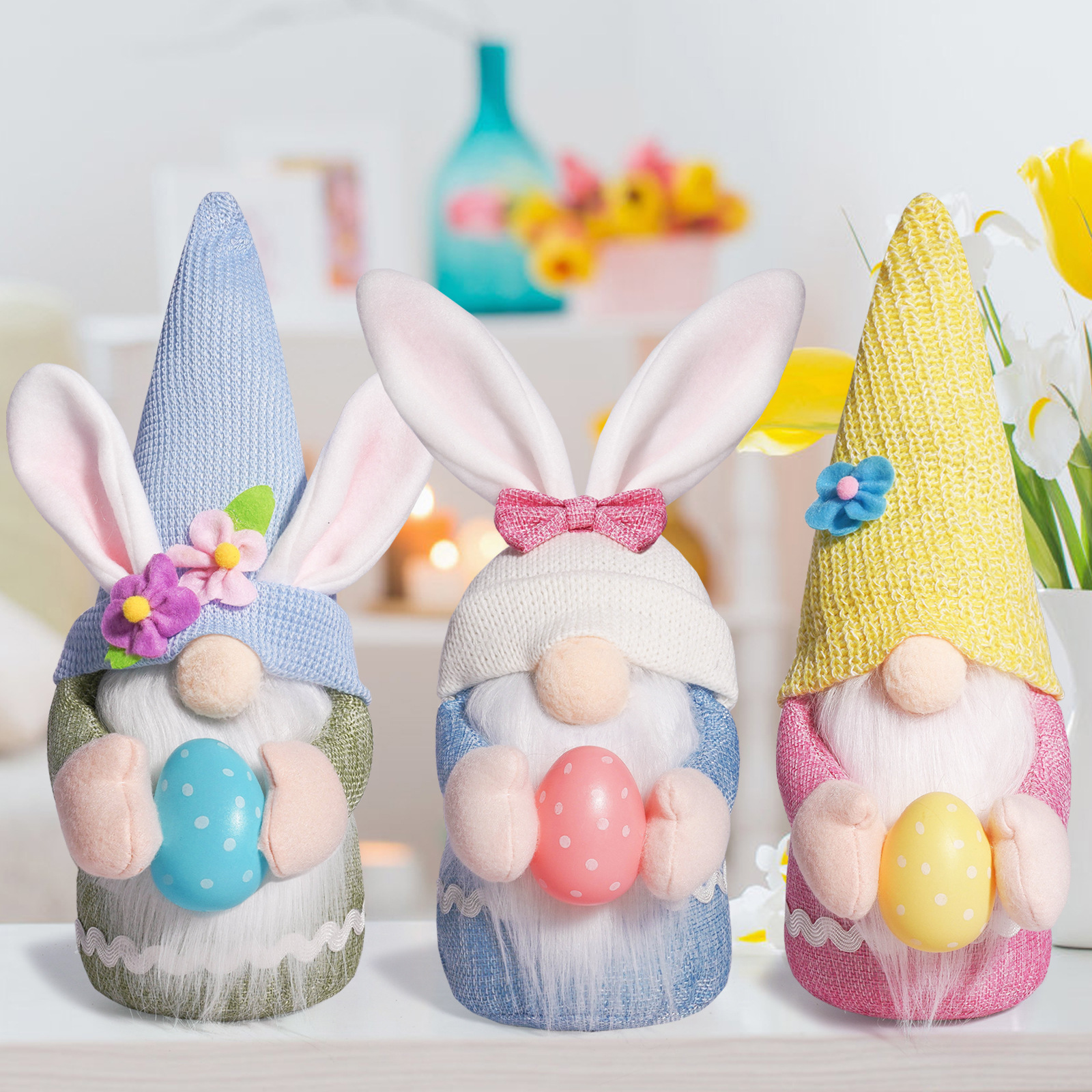 Conejo de Pascua transfronterizo orejas muñecas sin cara adornos conejo de Pascua Rudolph decoración enana