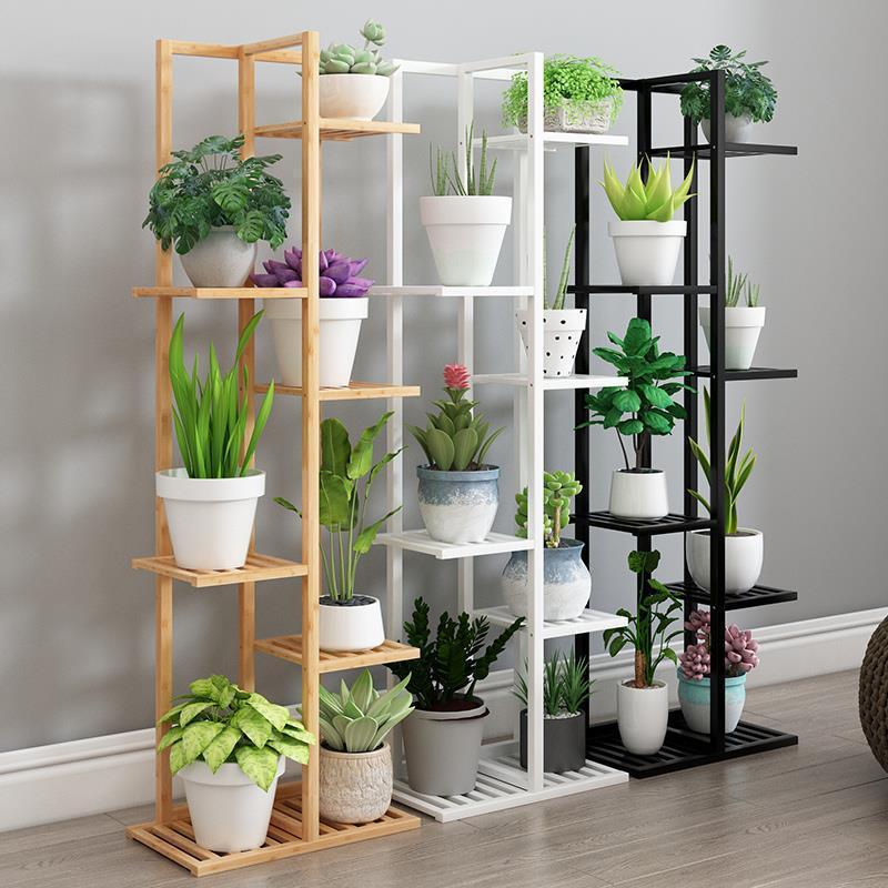 Estantes de flores interiores de madera maciza multicapa, estantes de flores de balcón europeos, estantes de almacenamiento de flores verdes, sala de estar doméstica