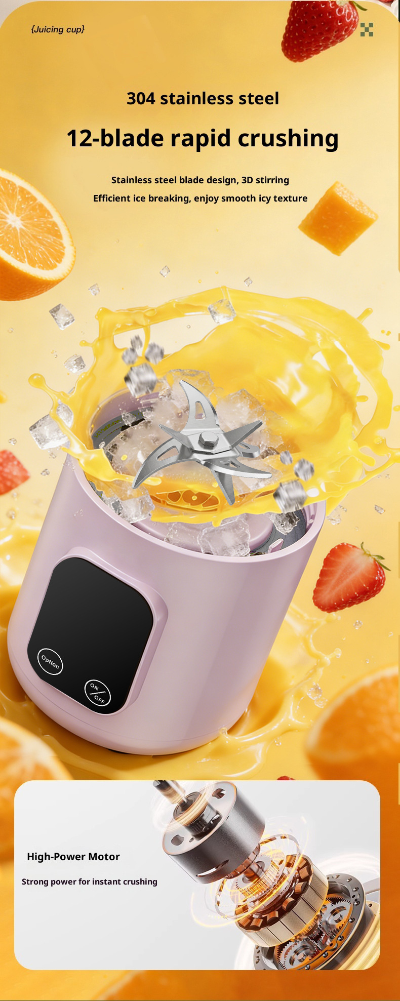 Tragbarer Entsafter mit Touchscreen-Display, USB-Ladung, tragbarer Smoothie-Mixer für Zuhause, 8-Messer-Schneidwerk, Eiskrusher-Funktion