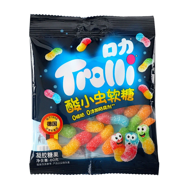 Жевательный мармелад Trolli кислые червячки и бутылочки колы, креативные формы, 55–60 г