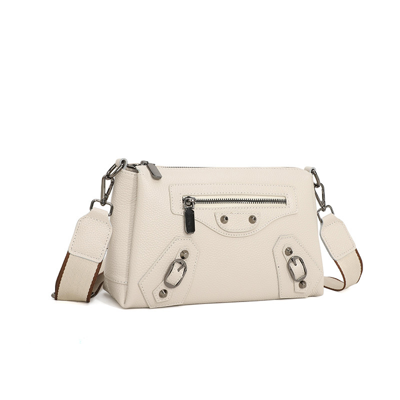 Top Grain Cowhide Leather Shoulder Bag For Women - Biker Style Fashion Simple Crossbody Square Bag With Multiple Compartments - Thumbnail 7