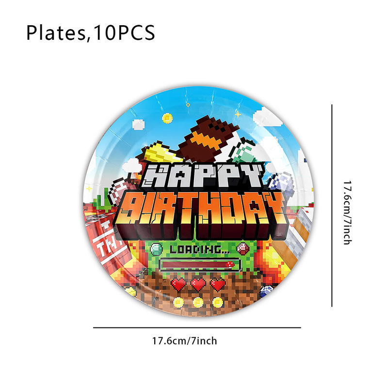 Minecraft 誕生日パーティーの装飾テーマ食器仮想世界紙皿紙コップティッシュテーブルクロスパーティー食器|undefined