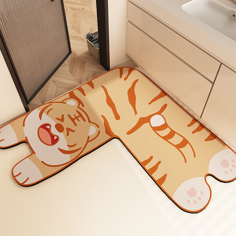 漫画かわいい子猫バスルームキッチン珪藻泥フロアマット調理テーブルコーナーL字型吸収性マット汚れ防止と防塵|undefined