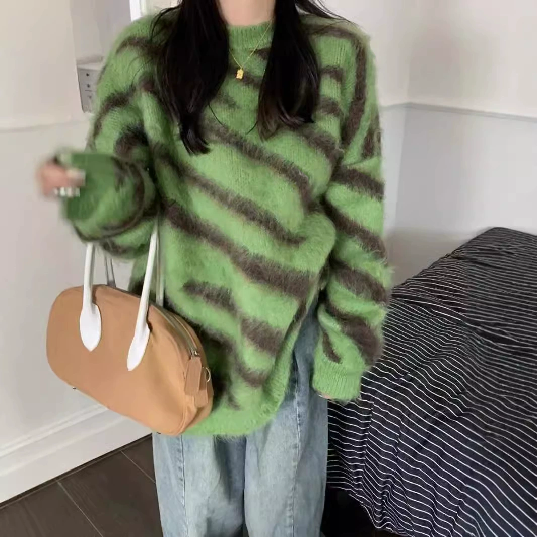 Knitted sweater, demi-season zebra, oversize