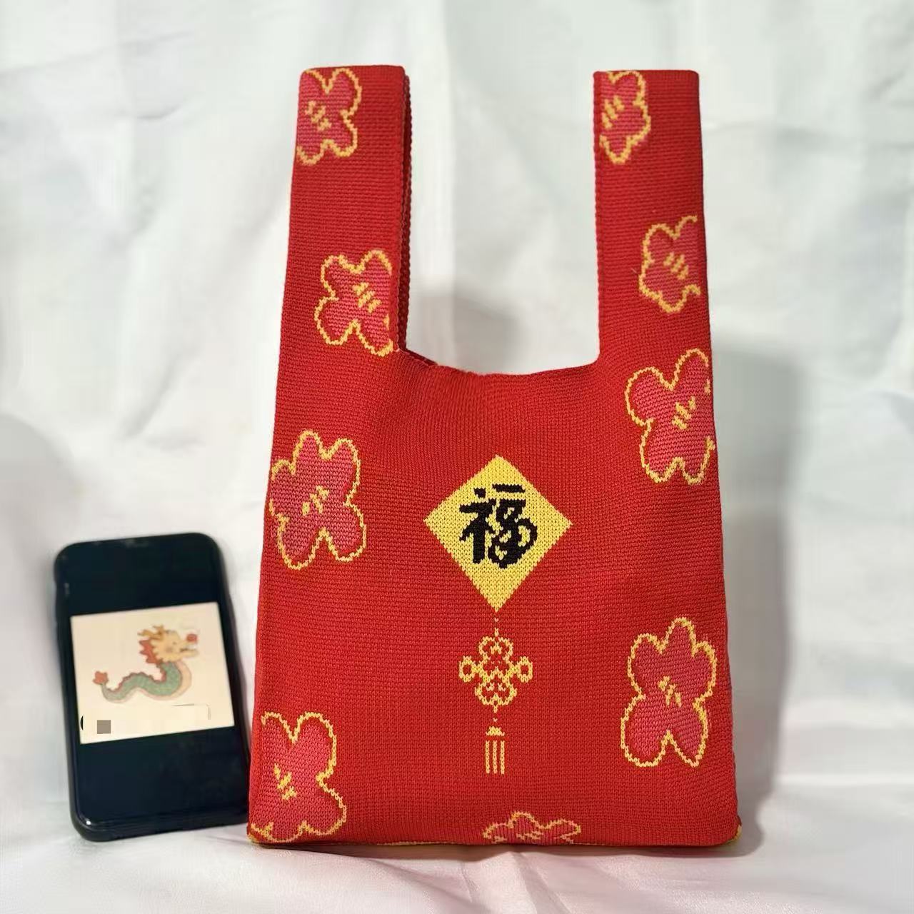 新款户外百搭针织托特包网红手办包包手机收纳包包ins女士手提包