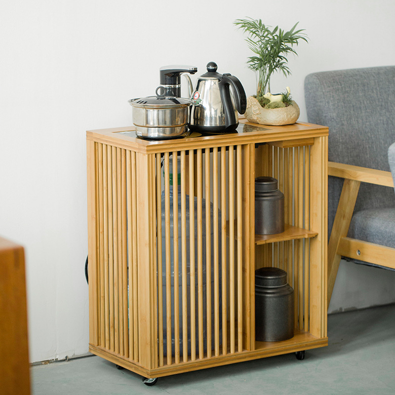 Nuevo carrito de té de bambú chino pequeño gabinete de té Kung Fu juego de té traje bandeja de té de bambú Cocina de Inducción automática mesa de té de agua