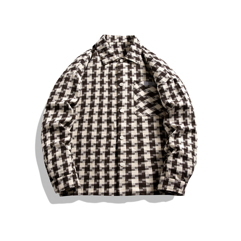 Men's clothing loose lapel shirt men's trendy versatile fashion couple jacket youth knitted plaid jacket_voghion.com