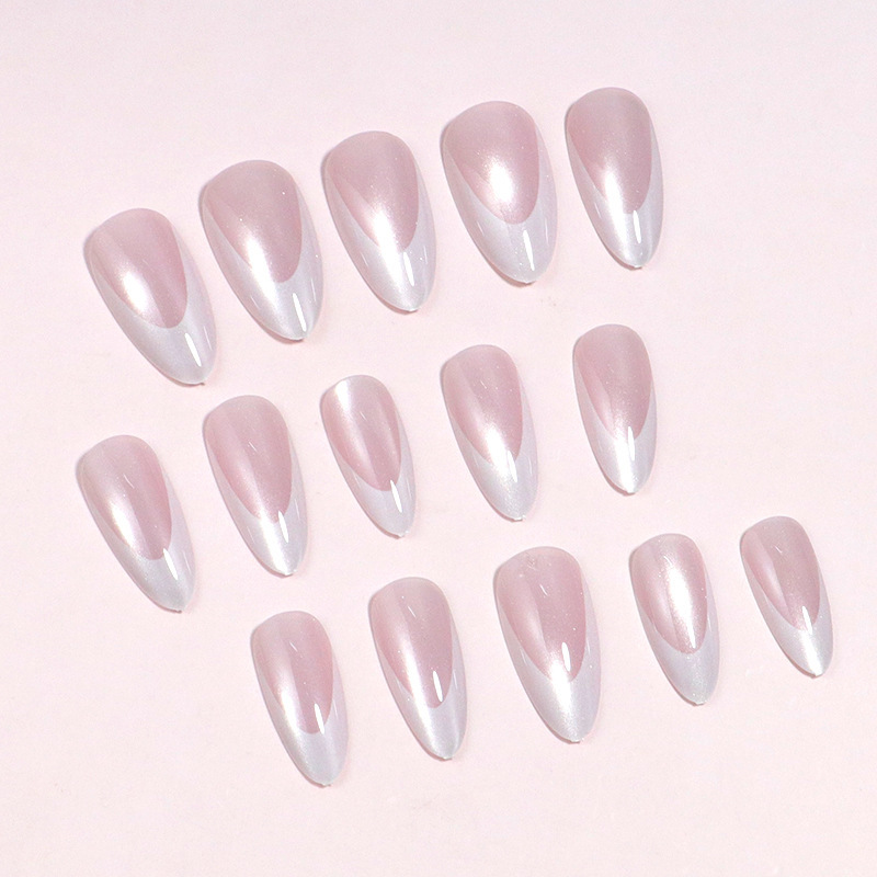 24片 跨境 法式杏仁甲水晶白边法式猫眼欧美ins风press on nails|undefined