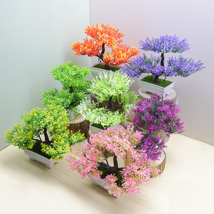 Factory wholesale three-pronged small green pine simulation plant home decoration ornaments bonsai fake flowers green plants potted plants