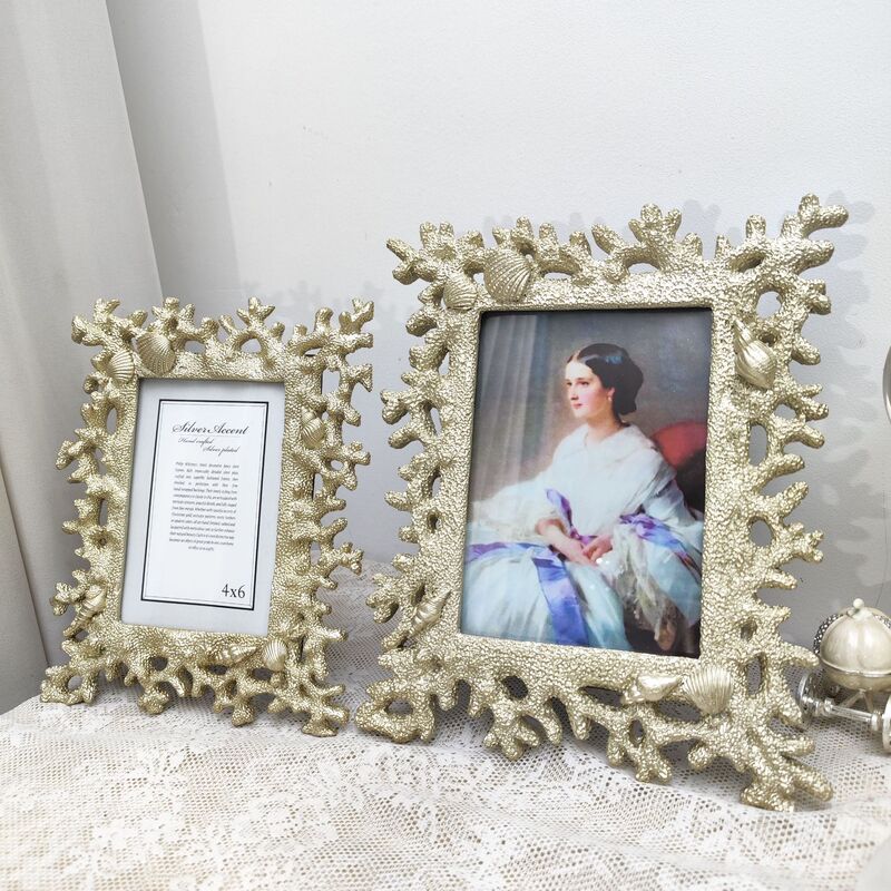 ins New Resin Golden Coral Shell 6-inch 7-inch Photo Frame Photo Frame Set Table Ocean High-end Gift Nordic Style ins New Resin Golden Coral Shell 6-inch 7-inch Photo Frame Photo Frame Set Table Ocean High-end Gift Nordic Style