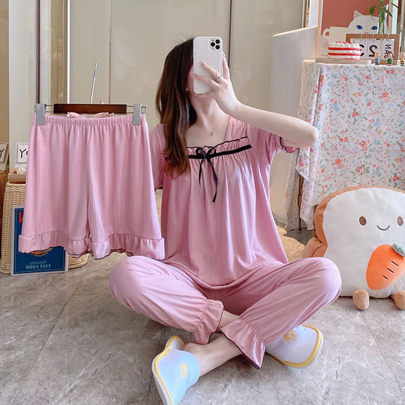 2023 pijamas traje de tres piezas de verano para niñas color sólido coreano dulce lindo verano Delgado estilo ins ropa para el hogar