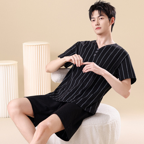 Men's Summer Short Sleeve Pajama Set, Wearable Outside, Plus Size Shorts, Teenager Plus Size Men's Home Clothes, Loose and Simple