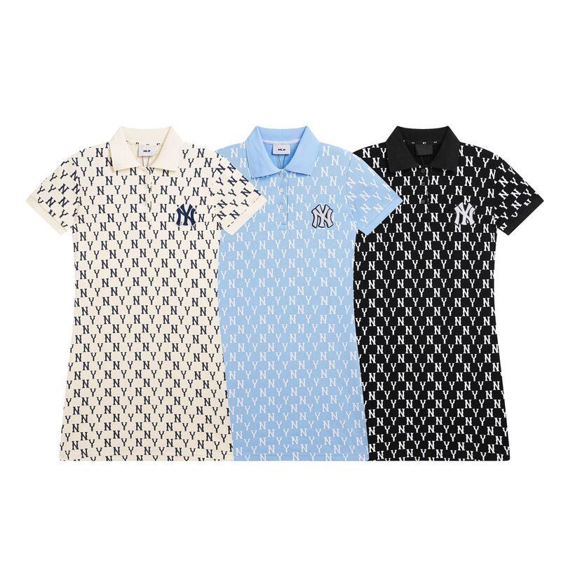 Authentic Mlb Korean Fashion Brand 26S Spring/Summer Full-Print Monogram Polo Collar Casual Versatile Long Dress