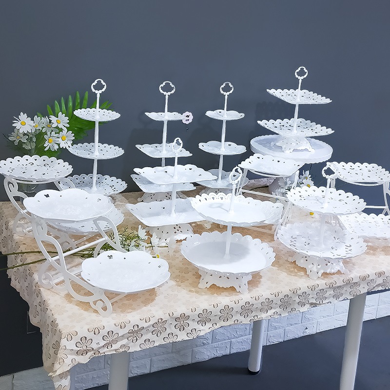 Decoración de postres de cumpleaños estante de exhibición de boda europea estante de frutas estante de pastel de plástico bandeja de bocadillos